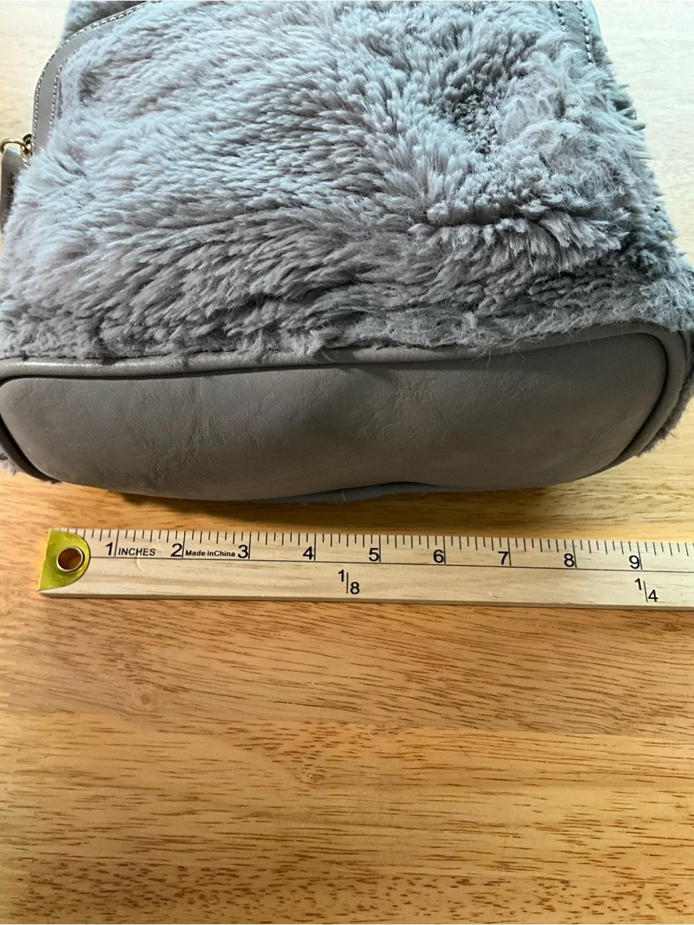 Grey Faux Fur Mini Backpack Plush Teddy Convertible Bag Small 9”x12” Soft